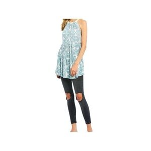 Free People Mimi Ivory Blue Yellow Multi Print Halter Neck Tunic OB944887